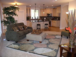 Photo of staged great room in the Kingfisher home plan